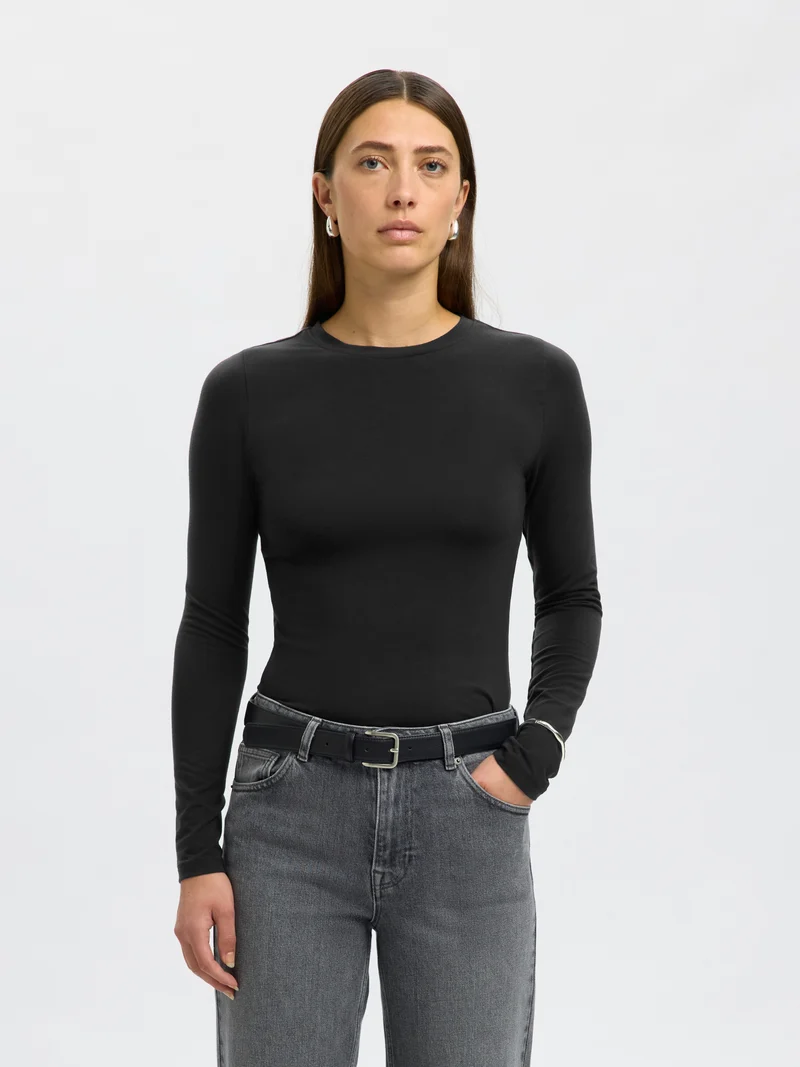 SLWMANJA Slim Fit Langarm-Top mit Rundhalsausschnitt